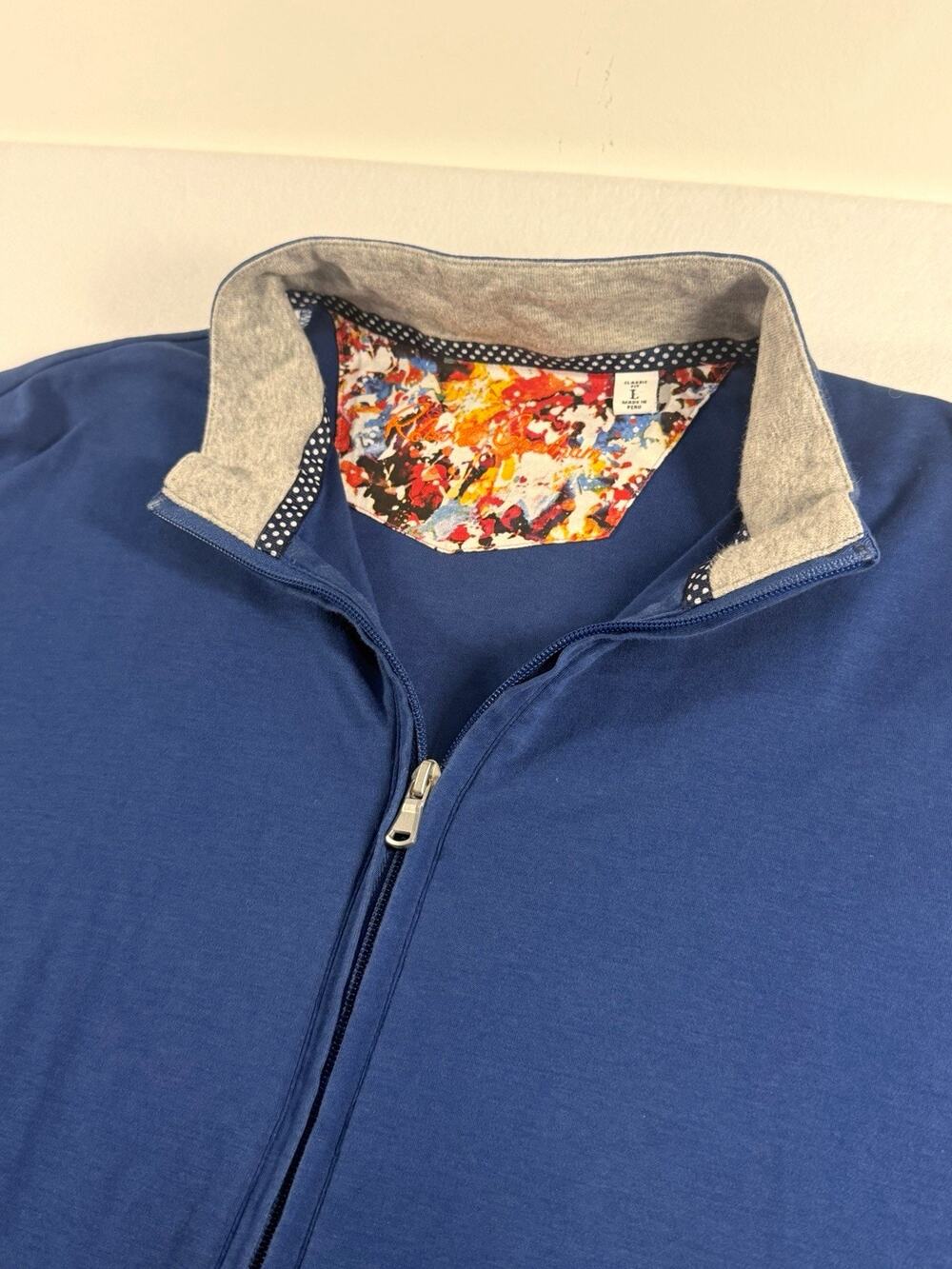 Robert Graham Men’s L Blue Full Zip Cotton Jacket Colorful Trim Peru